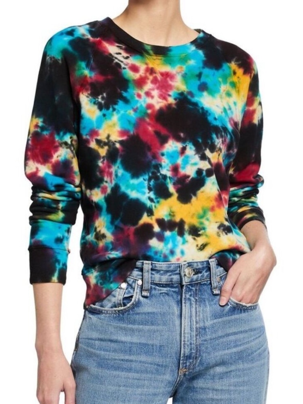 MOTHER The Square Sweatshirt in Vertigo Wash Tie Dye Colorful Pullover Size XS